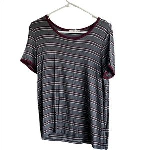 Pink Republic Grey and Maroon Striped Ringer Tee Shirt Size Large